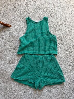 Mango Green Textured Green Shorts and Tops set size medium